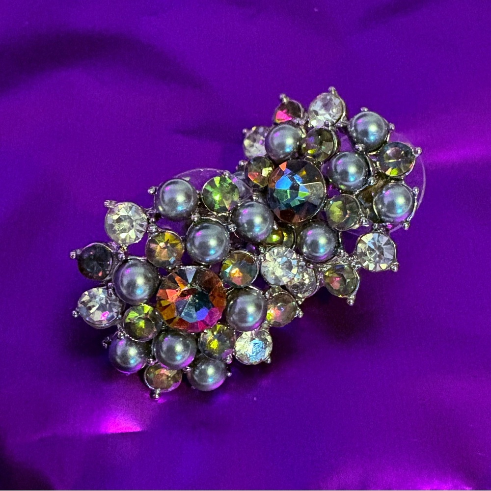Elegant Multicolor Crystal and Pearl Cluster Earrings